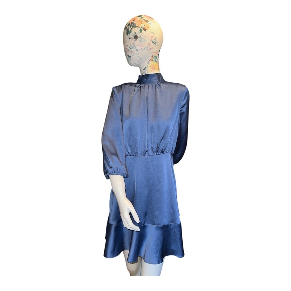 VICI Call me Angel textured blue satin mini dress in denim blue, Size M, - Picture 2 of 5
